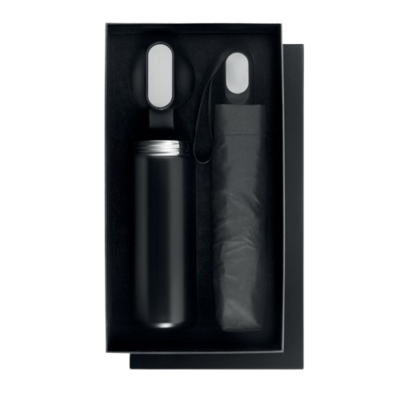 2-delige giftset met 600 l dubbelwandige gerecyclede RVS fles en paraplu