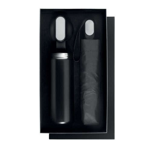 2-delige giftset met 600 l dubbelwandige gerecyclede RVS fles en paraplu
